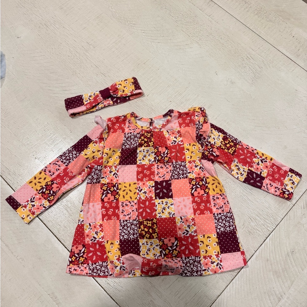 Colorful Patchwork Baby Shirt with Headband